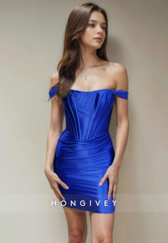 Simple Fitted Off-Shoulder Pleats Short Party Homecoming Dress