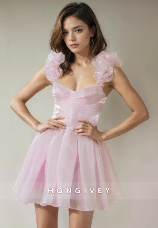 Cute Tulle A-Line Sweetheart Spaghetti Straps Short Party Homecoming Dress